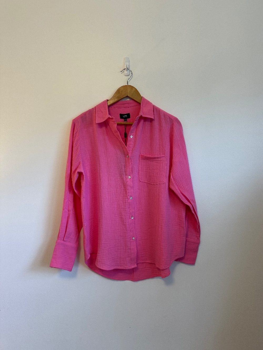 Line The Label NWT Cotton Gauze Long Sleeve Button Down Shirt - Pink | Small